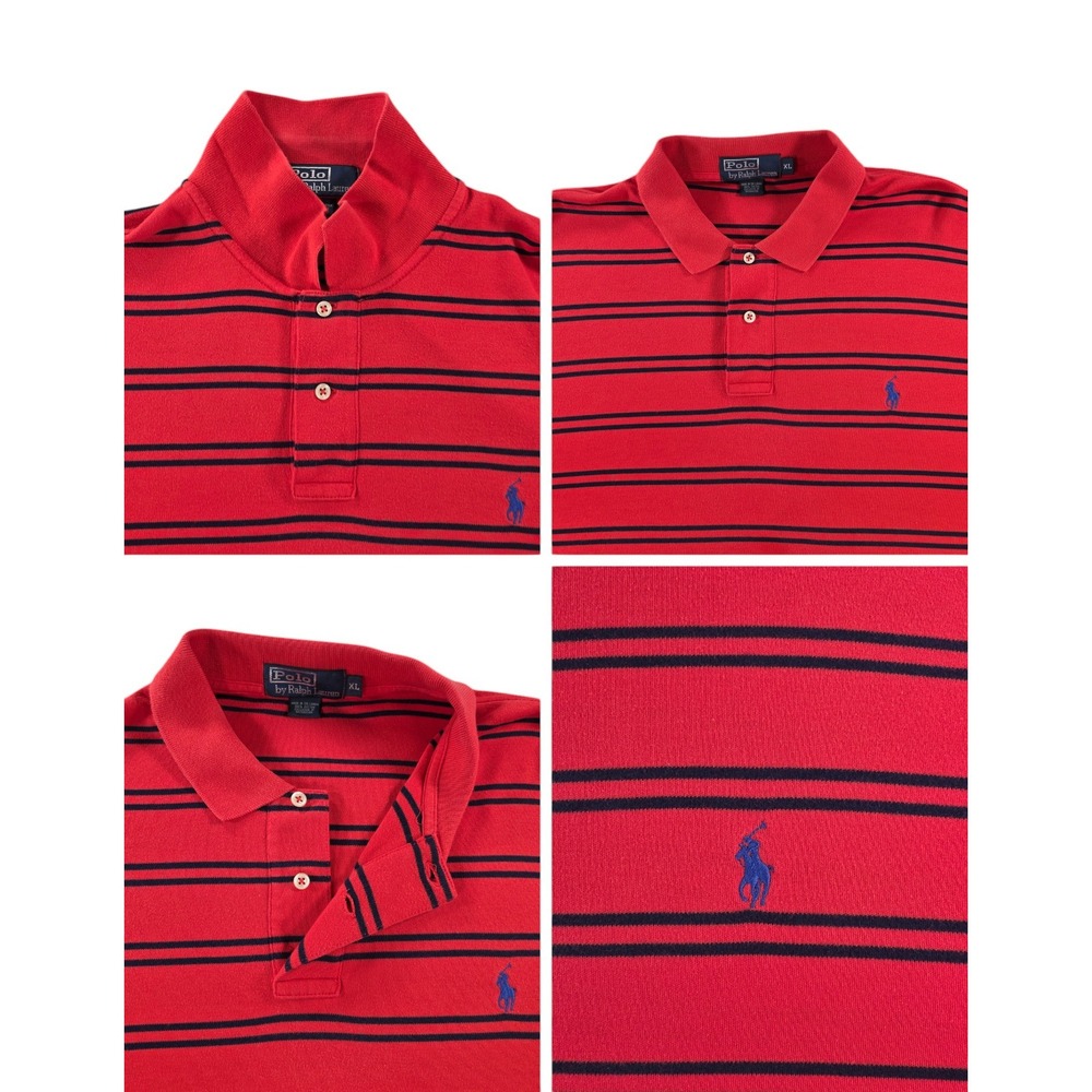 Polo Ralph Lauren Classic Preppy Striped Polo Shirt Mens XL Crimson Red Navy - Picture 2 of 9